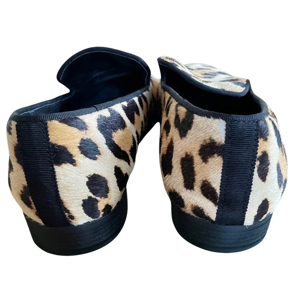 Piergitar Men's Leopard Print Pony Hair Loafers Smoking Slippers Size 7 Red Sole